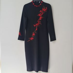 Black & Red Floral Pencil Dress